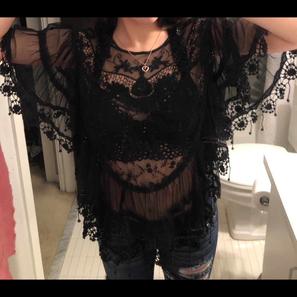 Black Floral Shawl